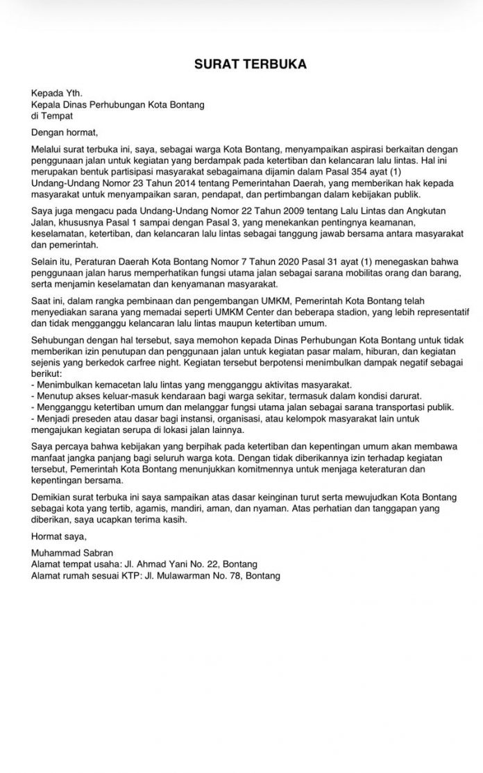 Rencana Pelaksanaan Car Free Night Dikritik Warga